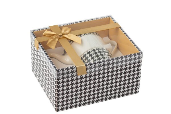 Pied-de-Poule Desenli Porselen Çaydanlık ve Fincan