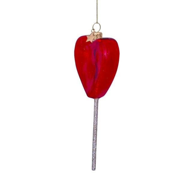 Kırmızı Kalpli Lolipop Şeker Yılbaşı Süsü