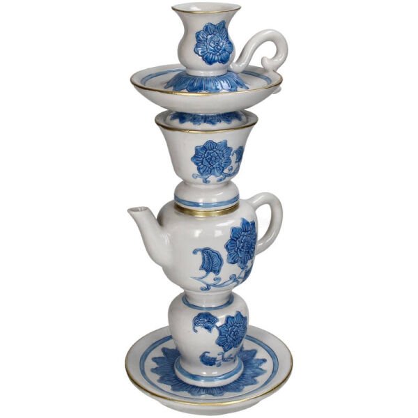 Bleu Blanc Fincan & Çaydanlık Formlu Şamdan - Uzun