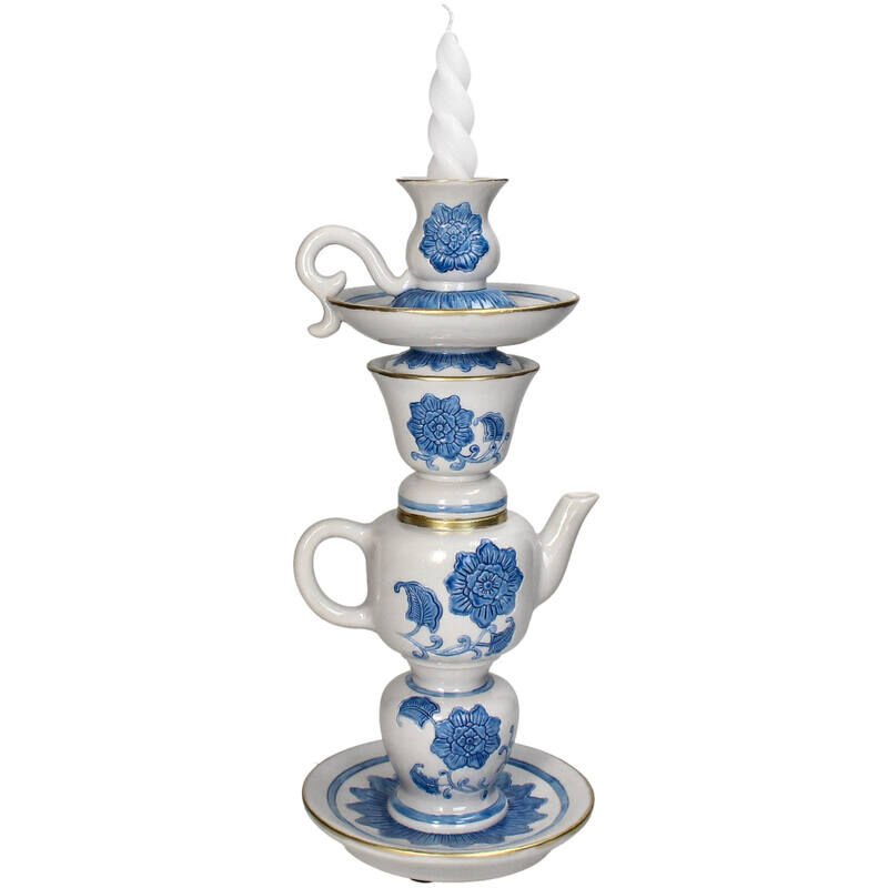 Bleu Blanc Fincan & Çaydanlık Formlu Şamdan - Uzun