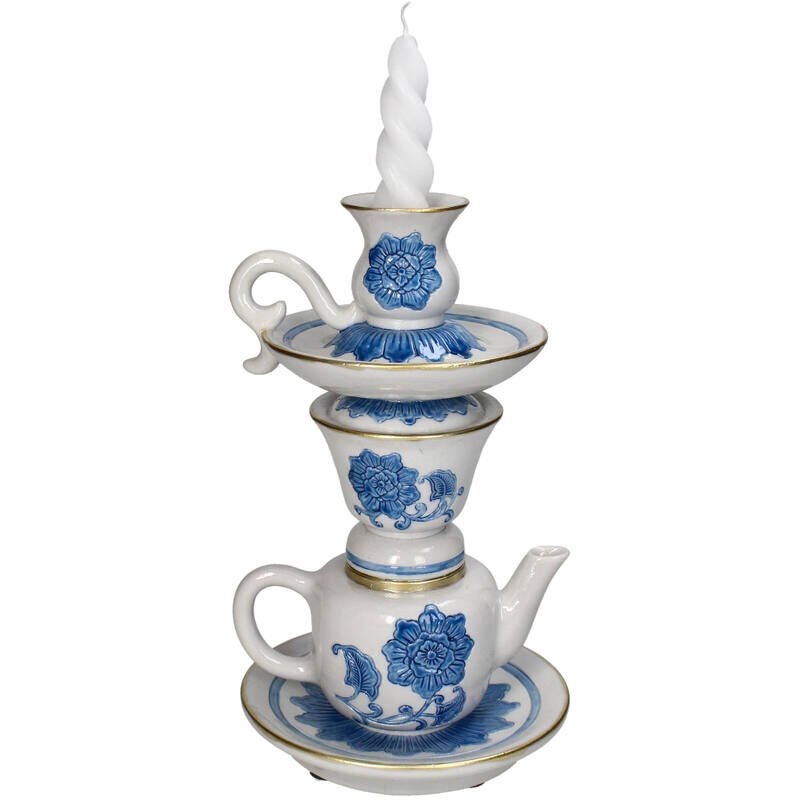 Bleu Blanc Fincan & Çaydanlık Formlu Şamdan - Kısa