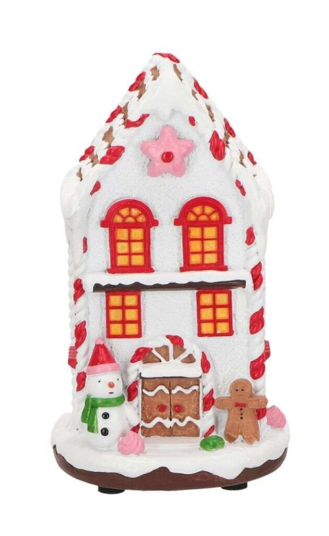 Işıklı Gingerbread Beyaz Ev Müzikli Yılbaşı Dekoru
