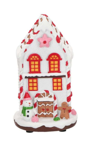 Işıklı Gingerbread Beyaz Ev Müzikli Yılbaşı Dekoru