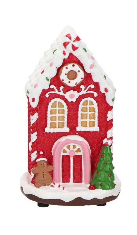 Işıklı Gingerbread Kırmızı Ev Müzikli Yılbaşı Dekoru