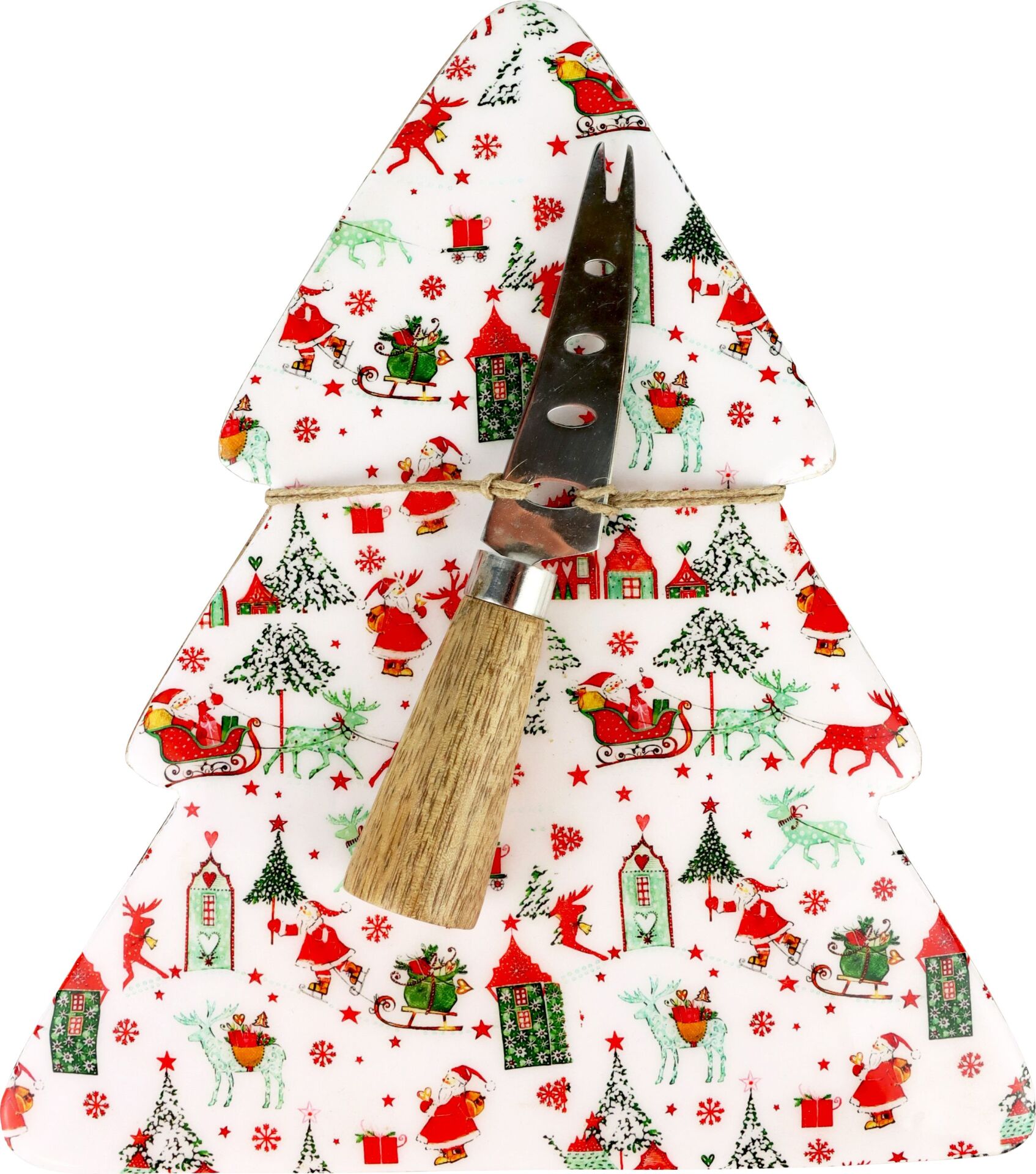 Yılbaşı Ağaçı Peynir Servis Sunum Tabağı ve Bıçağı