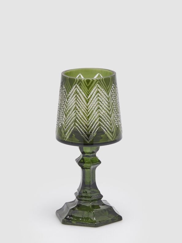 PORTACANDELA ABAJUR FORMLU YEŞİL CAM ŞAMDAN / MUMLUK, BÜYÜK
