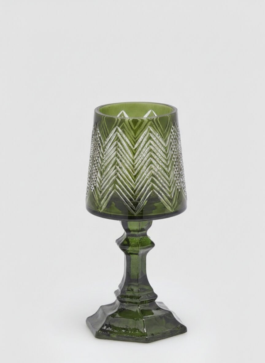 PORTACANDELA ABAJUR FORMLU YEŞİL CAM ŞAMDAN / MUMLUK, KÜÇÜK
