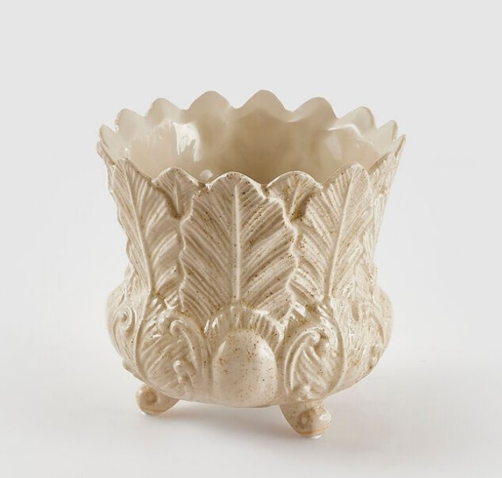 Verdant Yaprak Ayaklı Seramik Cachepot / Saksı - Yeşil