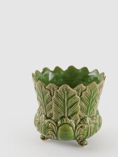 Verdant Yaprak Ayaklı Seramik Cachepot / Saksı - Yeşil