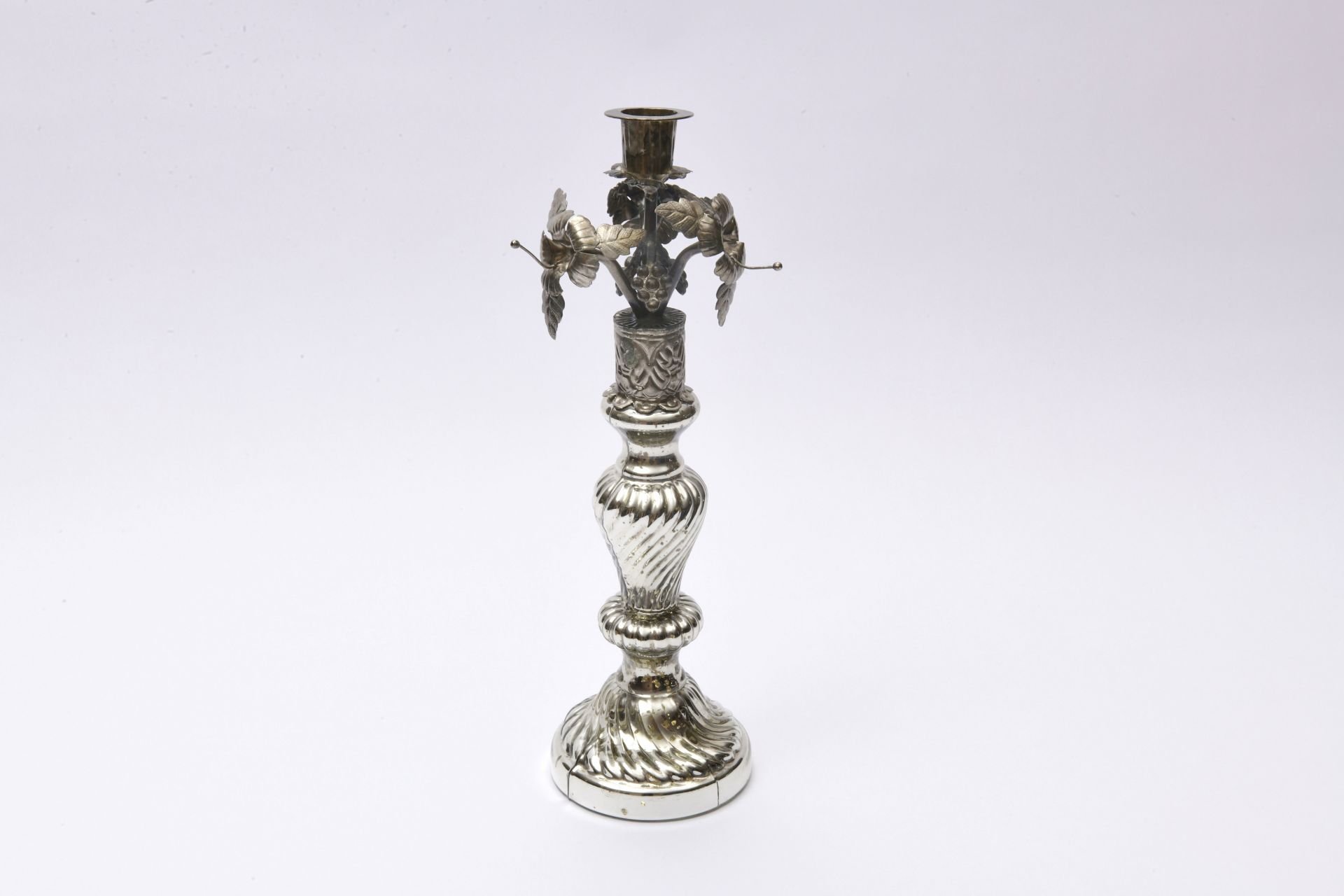 Smoky Gümüş Cam Şamdan - 37 cm