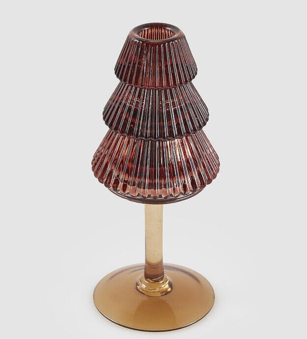 Chalice Kahve Cam Çam Ağacı Şamdan - 19 cm