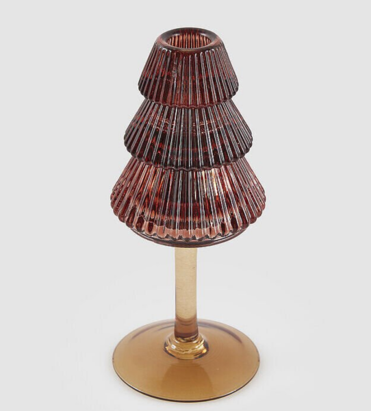 Chalice Kahve Cam Çam Ağacı Şamdan - 19 cm