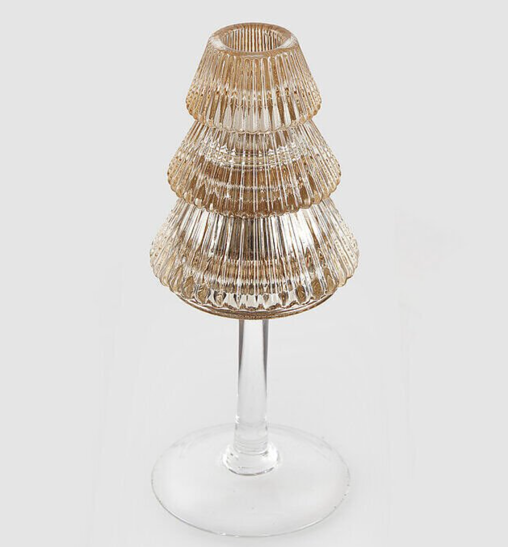 Chalice Sarı Cam Çam Ağacı Şamdan - 19 cm