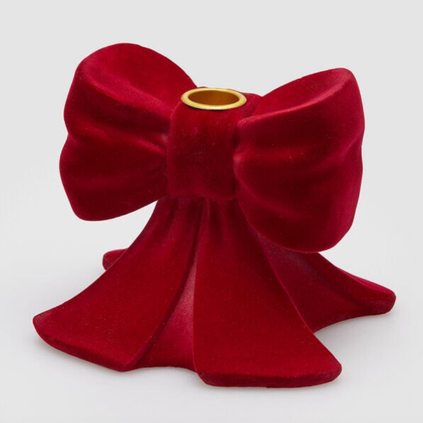 Kırmızı Kadife Fiyonklu Şamdan