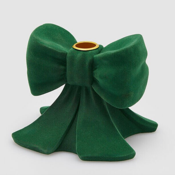 Yeşil Kadife Fiyonklu Şamdan