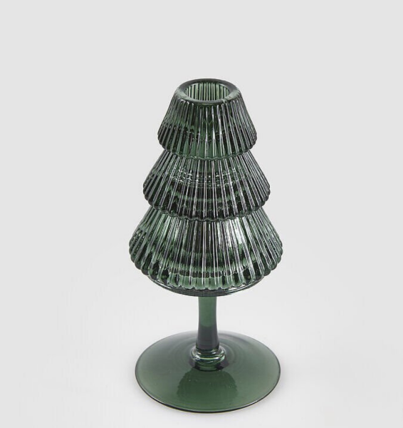 Chalice Yeşil Cam Çam Ağacı Şamdan - 16 cm