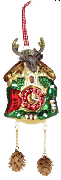 Geyikli Saat Ağaç Süsü - Yeşil