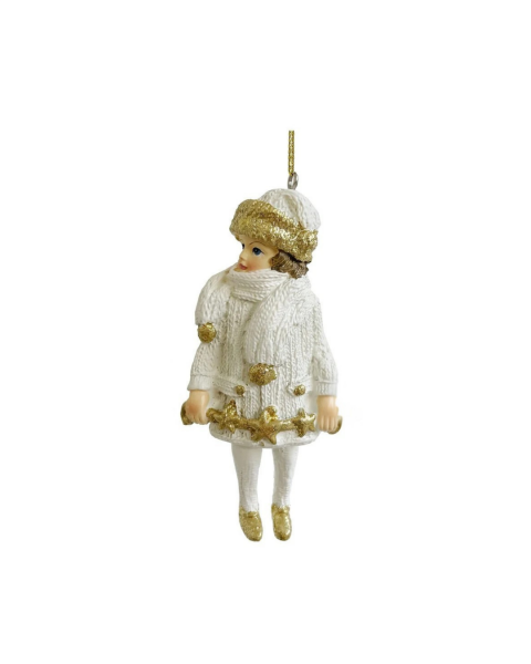 Hediye Paketli Kız Yılbaşı Süsü - Krem