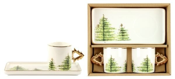 Yılbaşı Ağacı Desenli Espresso & Türk Kahvesi Fincan Seti