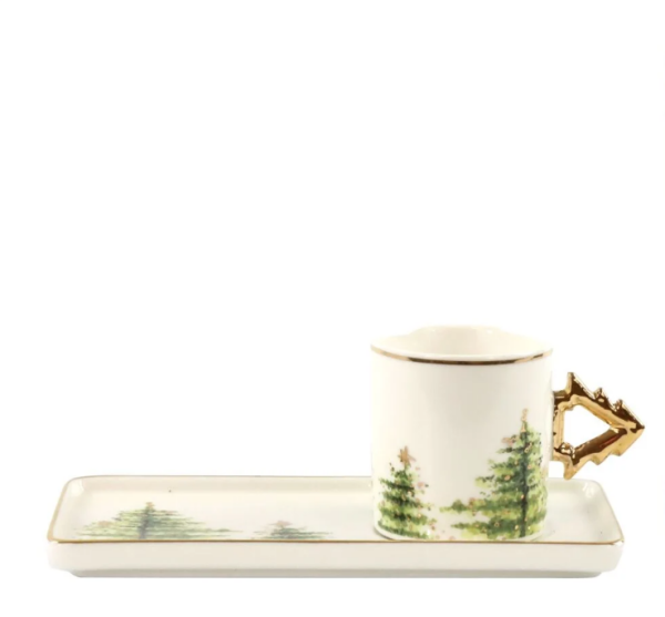 Yılbaşı Ağacı Desenli Espresso & Türk Kahvesi Fincan Seti