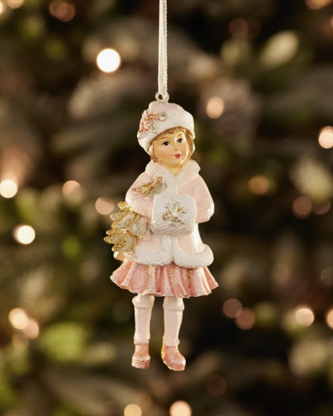 Manşonlu Kız Yılbaşı Ağacı Süsü - Pembe