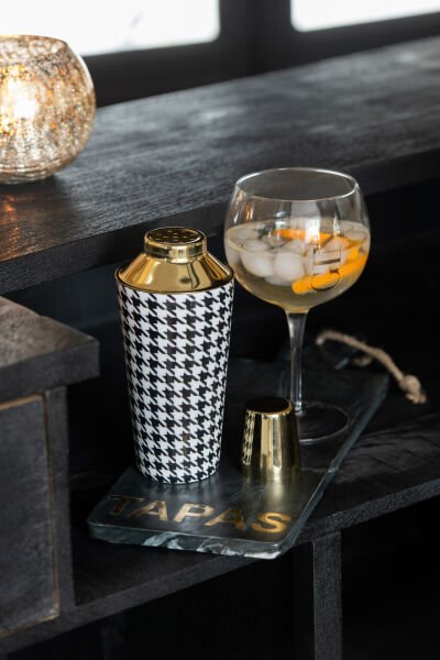 Pied-de-Poule Desenli Altın Kapaklı Kokteyl Shaker