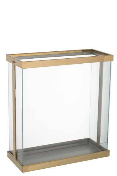 Enma Dikdörtgen Cam Fener – Altın Çerçeveli Dekoratif Mumluk