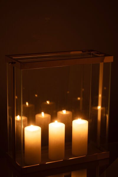 Enma Dikdörtgen Cam Fener – Altın Çerçeveli Dekoratif Mumluk