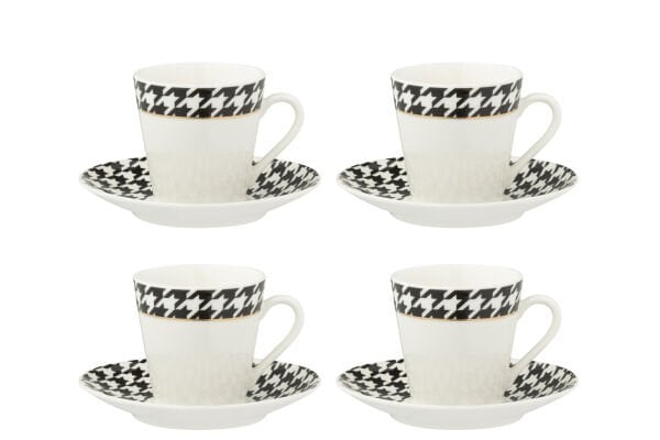 Pied-de-Poule Desenli Türk Kahvesi Fincan Takımı 4’lü