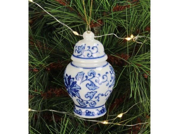 Bleu Blanc Desenli Porselen Küp Yılbaşı Süsü