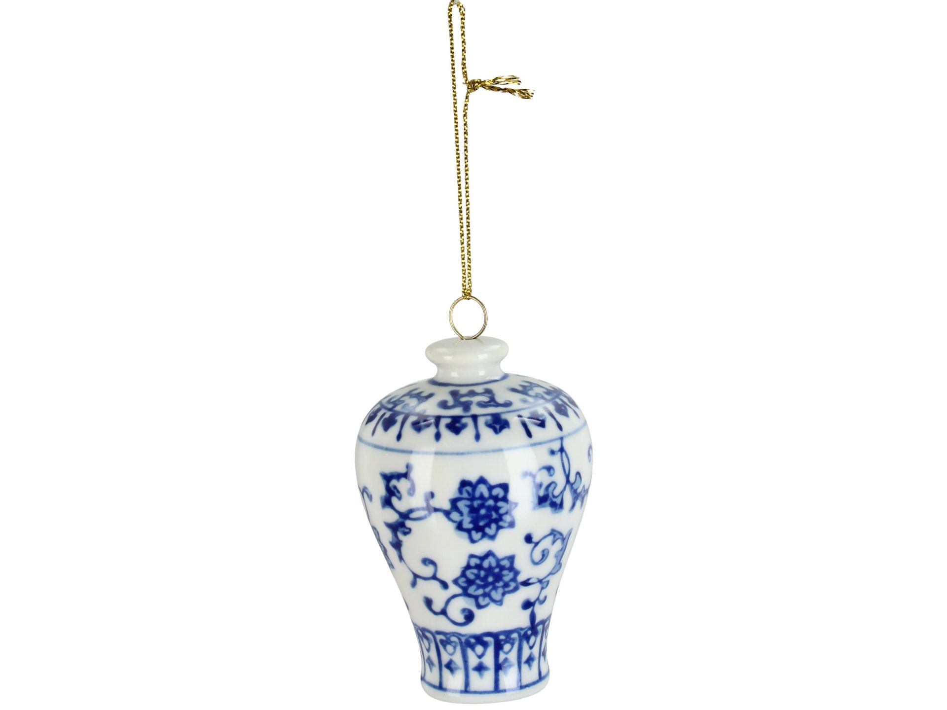 Bleu Blanc Desenli Porselen Küp Yılbaşı Süsü