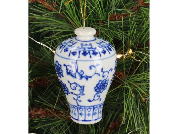 Bleu Blanc Desenli Porselen Küp Yılbaşı Süsü