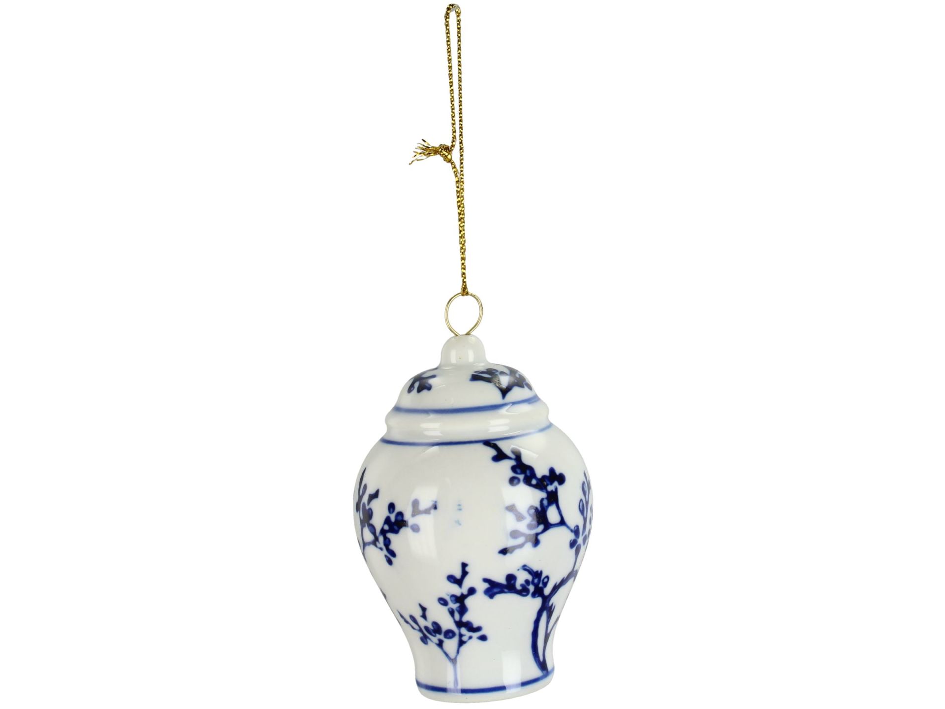 Bleu Blanc Desenli Porselen Küp Yılbaşı Süsü