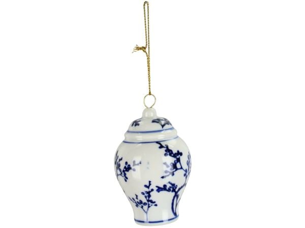 Bleu Blanc Desenli Porselen Küp Yılbaşı Süsü