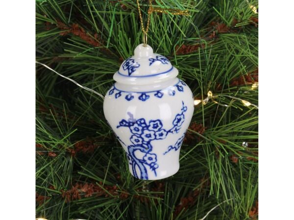 Bleu Blanc Desenli Porselen Küp Yılbaşı Süsü