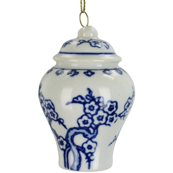 Bleu Blanc Desenli Porselen Küp Yılbaşı Süsü